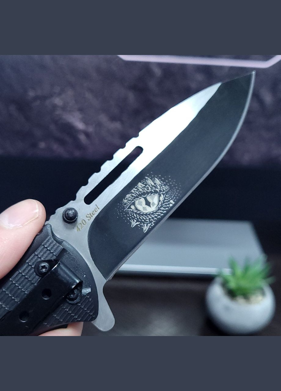 Складний ніж тактичний чорний з гравіюванням індивідуальним з однієї сторони арт.43601 Grand Way (370169232)