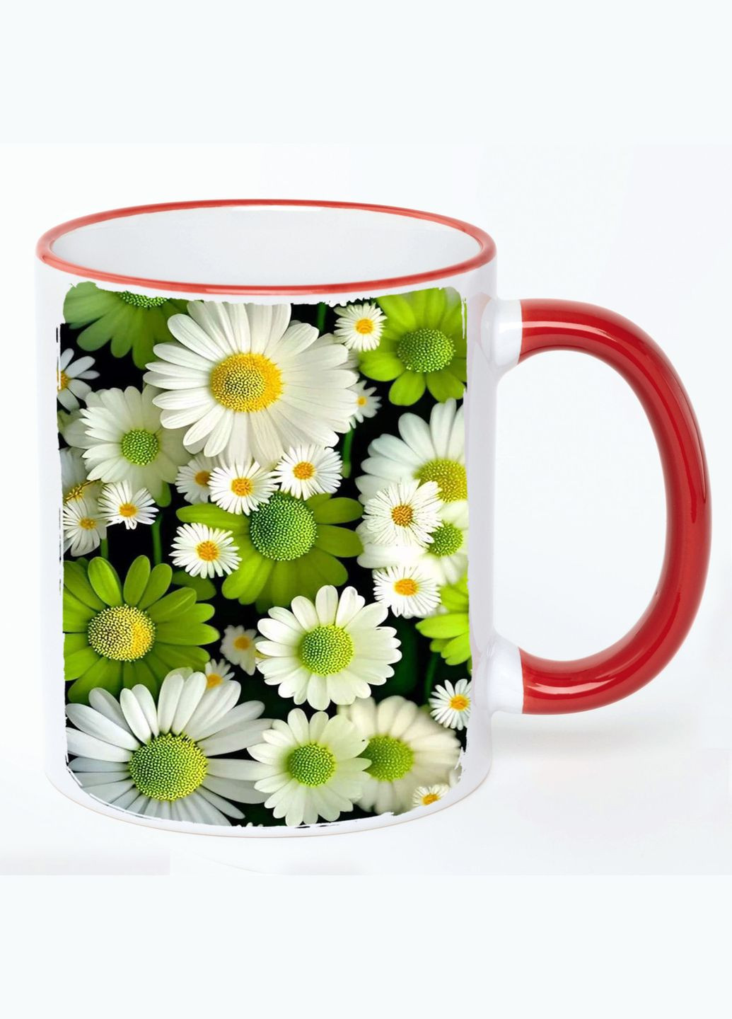 Чашка Квіти (кухоль, кухоль) #018 Біла з Червоною ручкою 330 мл No Brand (322716161)