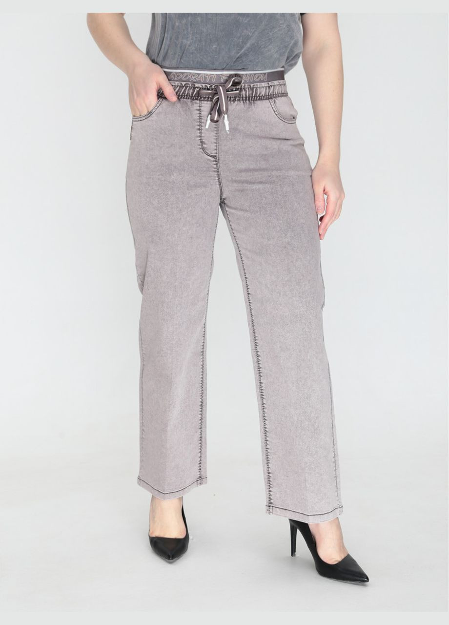 Джинси жіночі коричнево-рожеві тонкі прямі пояс на резинці великий розмір Палаццо Adorati - (322999514)