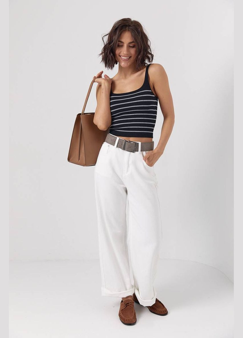 Короткая полосатая майка в рубчик Lurex — 327088234