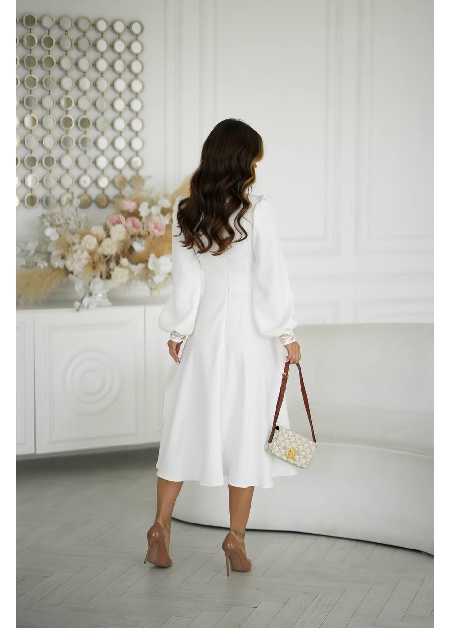 Молочное праздничный, вечернее женское платье меди с вышивкой на талии MonCher