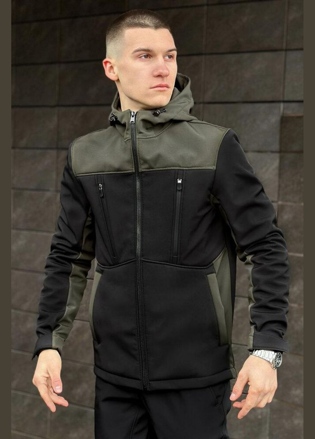 Оливковая (хаки) демисезонная куртка мужская No Brand