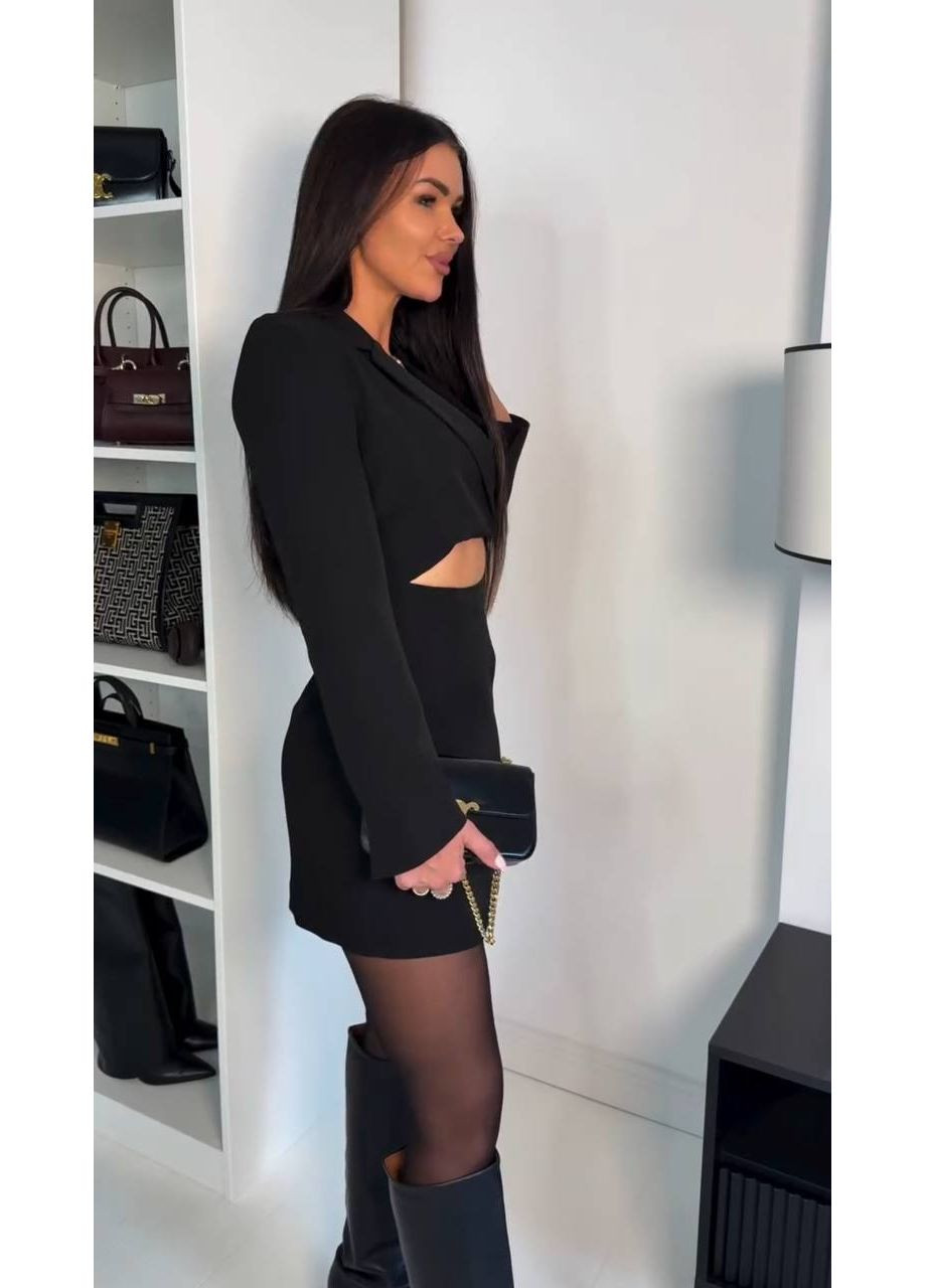 Черное повседневный платье-пиджак с вырезом на талии Україна