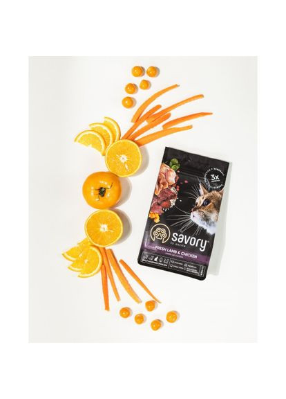 Сухой корм для стерилизованных кошек, со свежим ягненком и курицей, 2 кг Savory (322874386)