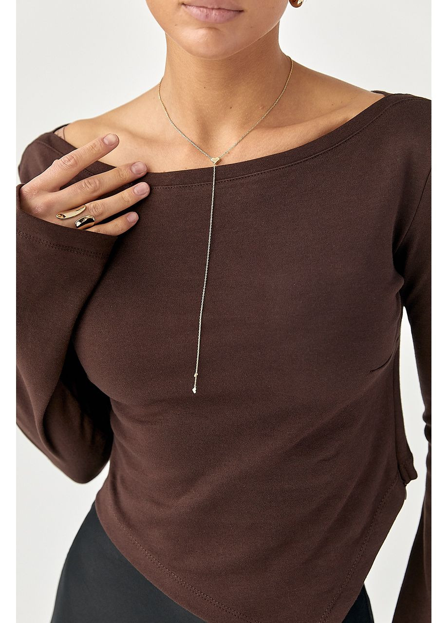 Коричневая трикотажная блуза с асимметричным низом Lurex