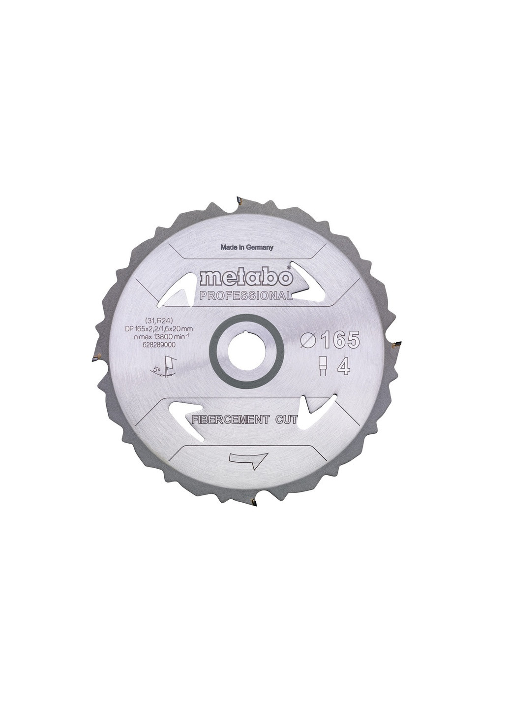 Пильный диск Fibercement Cut Professional 160х2,2х20 мм Z4 FZ 5°, по бетону (Картон) 628287000 (8428) Metabo (267819287)