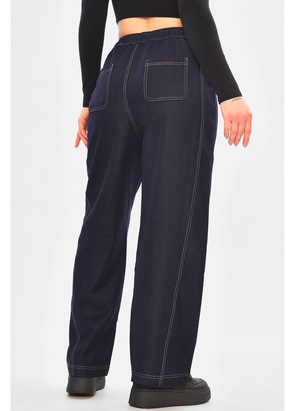 Джинсы женские однотонные тёмно-синего цвета Let's Shop - (368540560)