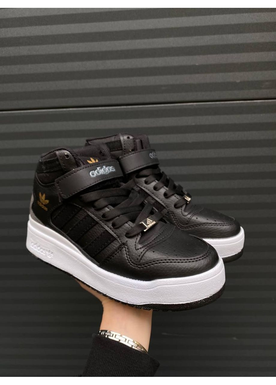 Черные демисезонные кроссовки мужские adidas forum high black white адидас форум No Brand