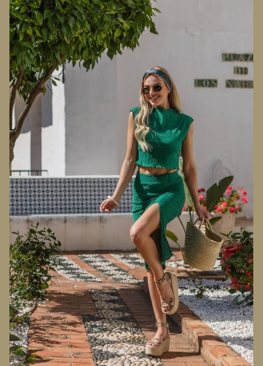 Элегантный удобный костюм юбка и топ зеленый You Best (294608555)
