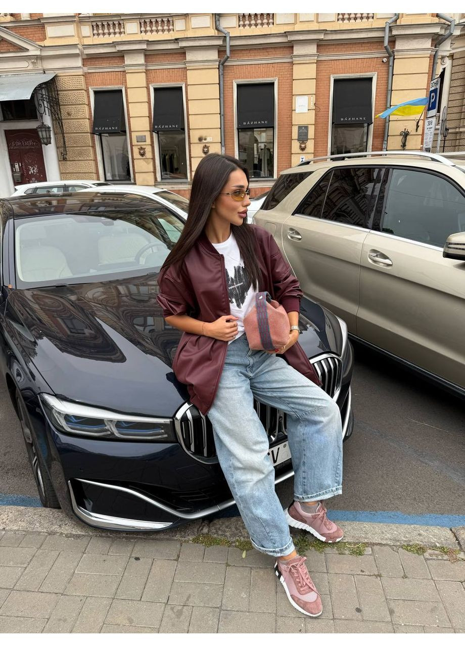 Подовжений еко-шкіряний бомбер оверсайз на блискавці (363839408)