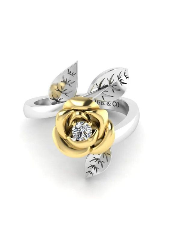 Женское серебристое кольцо с золотым цветком и текстом р. 18 Fashion Jewelry (285110628)