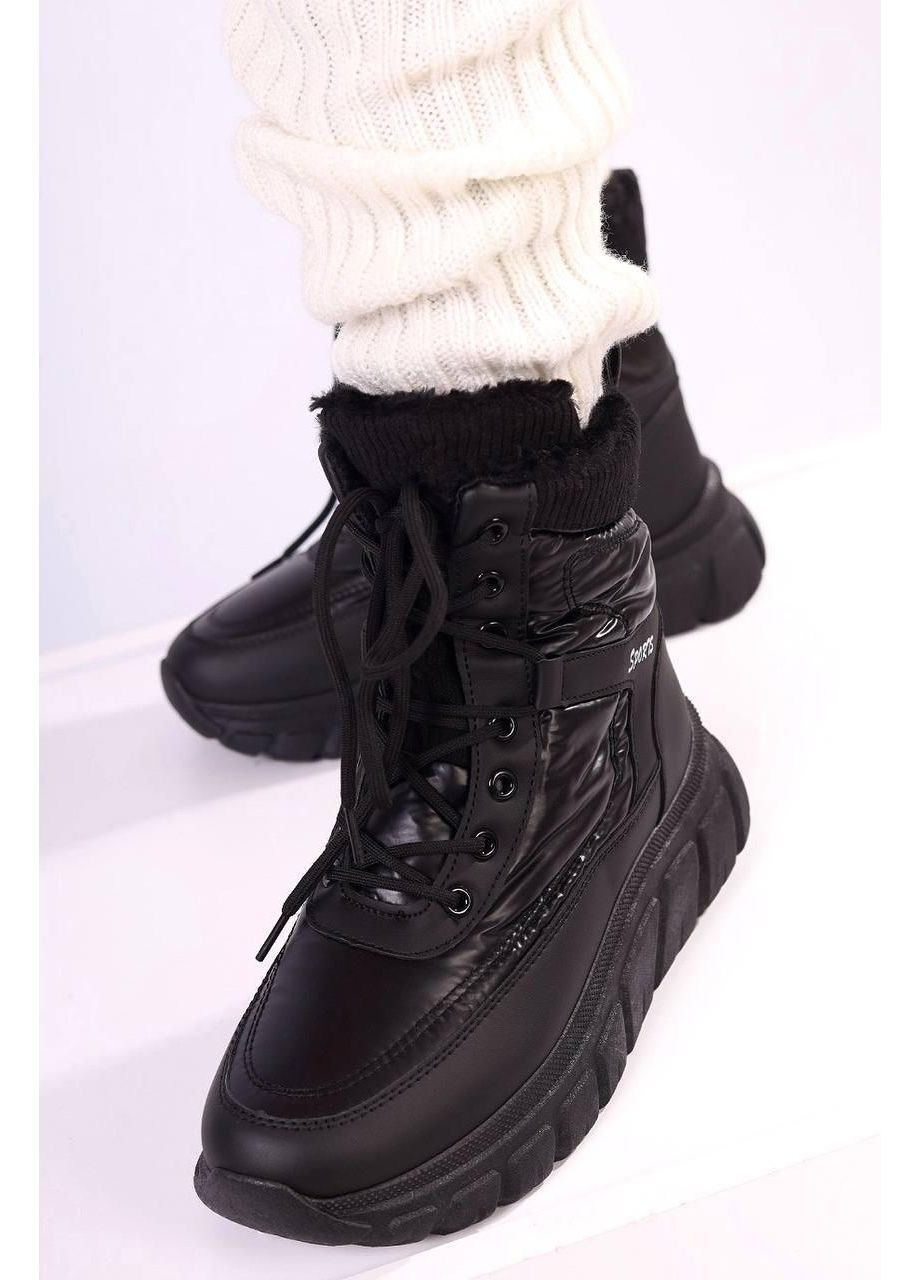 Зимние ботинки женские зимние черные No Brand без декора из искусственной кожи, плащевка