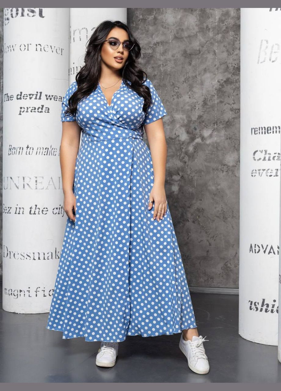 Голубое женское платье на запах софт горох голубого цвета р.60/62 407083 New Trend