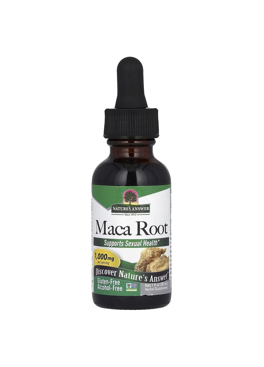 Мака, 1000 мг, без спирта, Maca Root, AlcoholFree, 30 мл Nature's Answer (315146034)