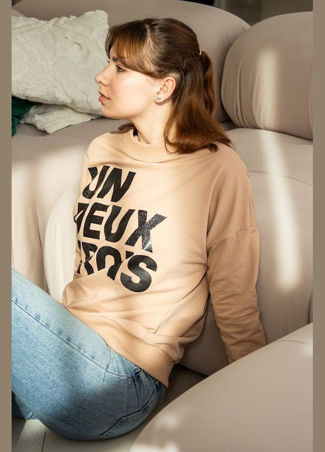 Темно-бежевий світшот жіночий hc (h001-8175-057-33) Be in fashion без декору (326098881)