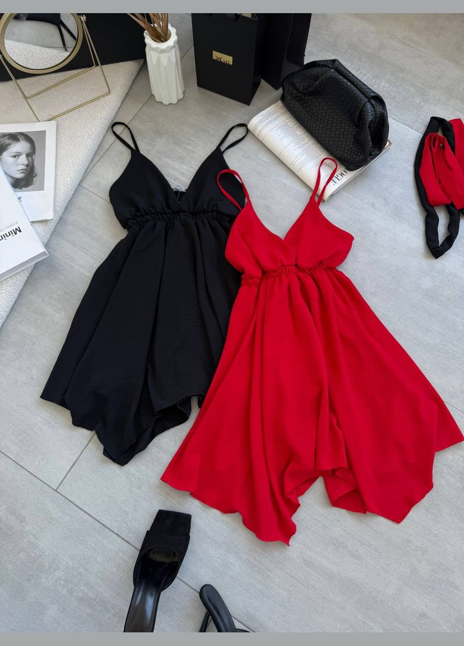 Красное женское платье-комбинезон с креп-жатки No Brand