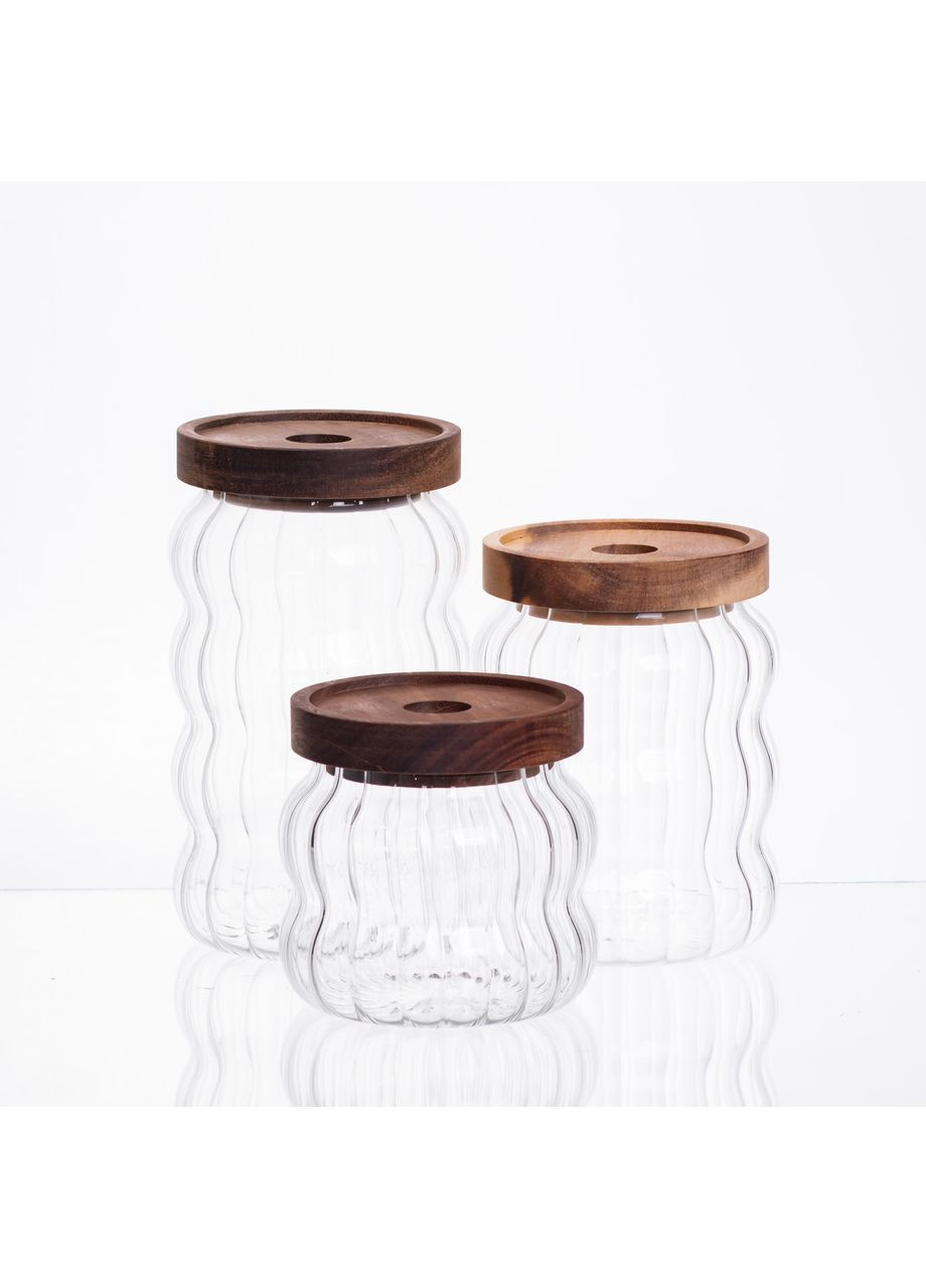 Набор банок для хранения 3 штуки стеклянные с бамбуковыми крышками для сыпучих продуктов контейнеры Yiwu (370432458)