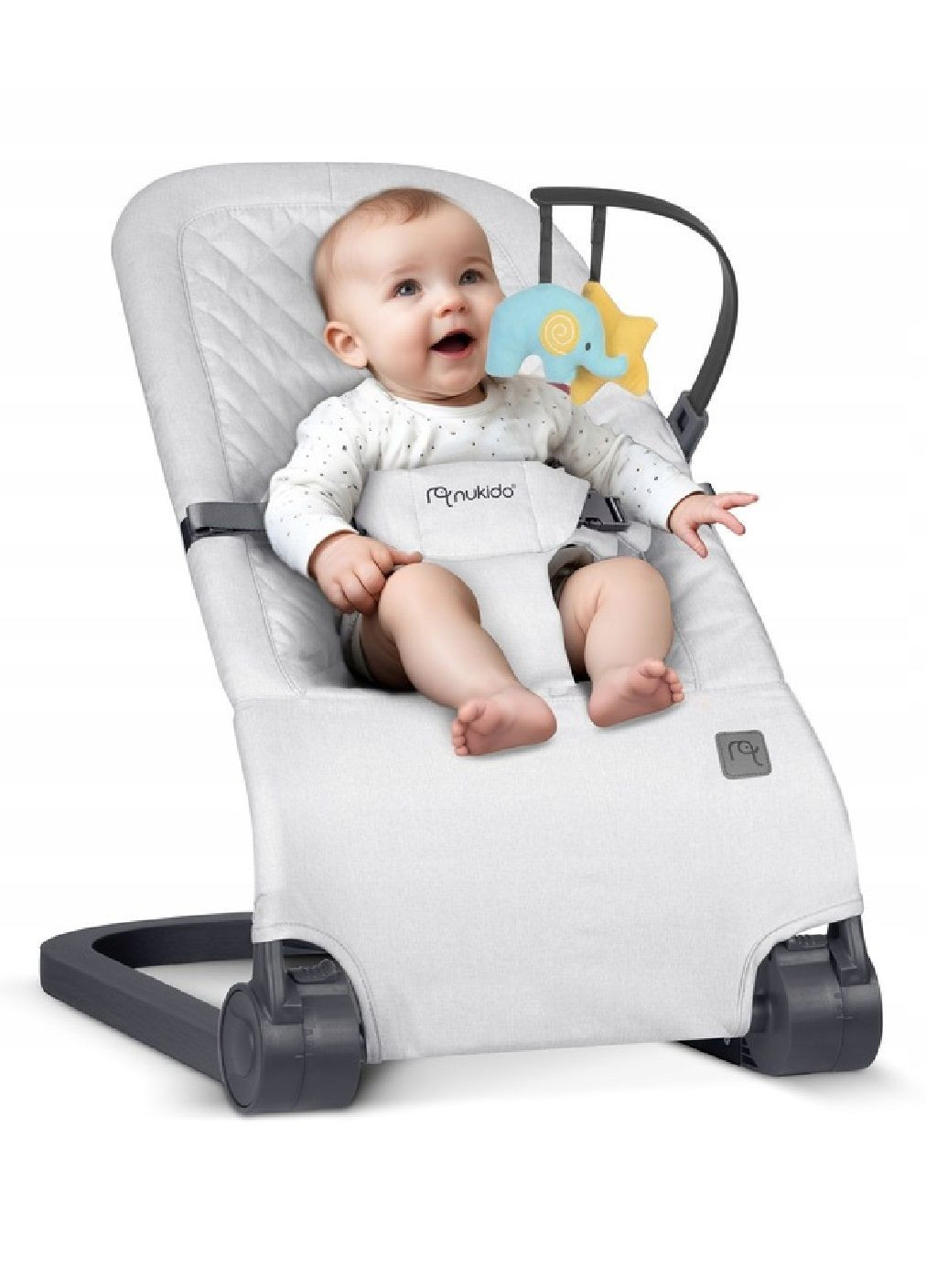 Дитяче складне крісло гойдалка з іграшками знімною дугою стьобаним сидінням (479933-Prob) Світло-сіре Unbranded (326738202)