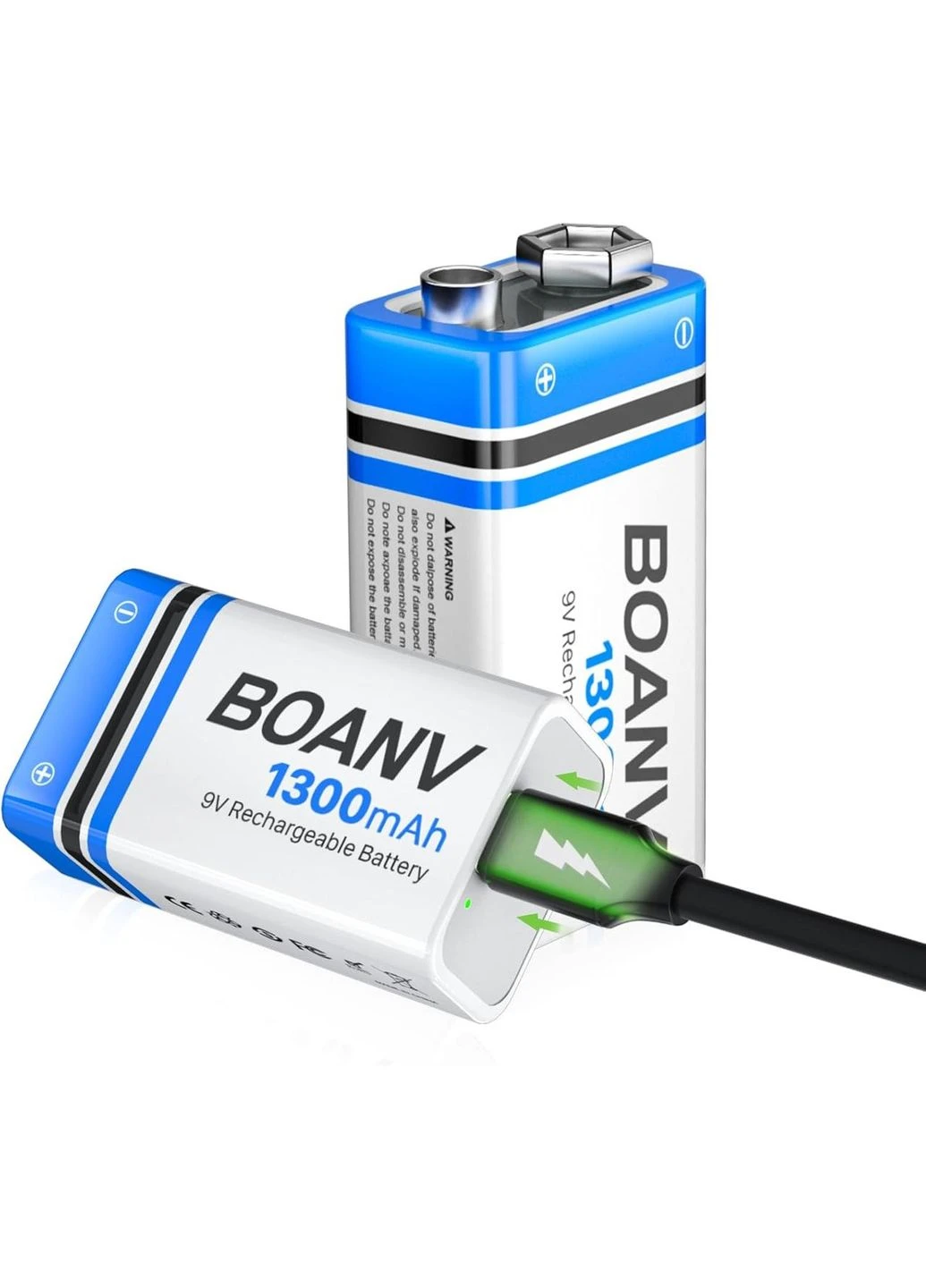 2 батареї 9 В 1300 мА·год, літій-іонні батареї з USB-зарядкою, Amazon, Німеччина No Brand (400403816)