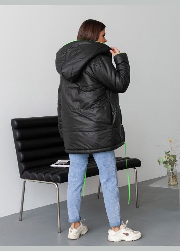 Салатовая демисезонная двусторонняя черно-салатовая куртка с капюшоном ISSA PLUS