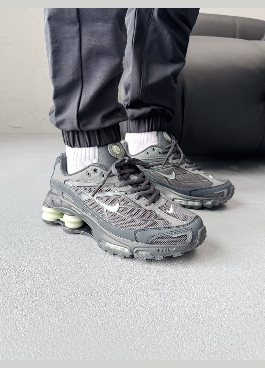 Черные демисезонные кроссовки мужские nike shox ride 2 sp x supreme black green | найк шокс райд черные No Brand