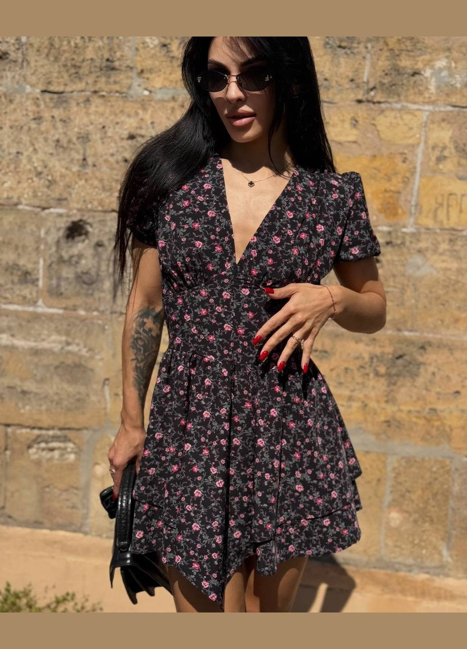 Червона кежуал сукня із імітацією корсету та завʼязками позаду з пишною спідницею Adelante з квітковим принтом