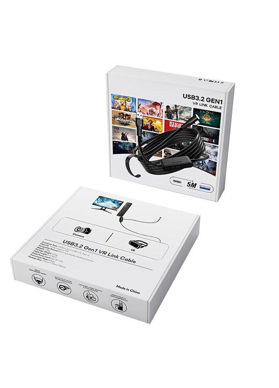 Кабель VR Link USB A+C на Type-C 5 м для Meta Oculus Quest 3/2/Pro, Pico 4 с зарядкой и передачей данных China (370153828)