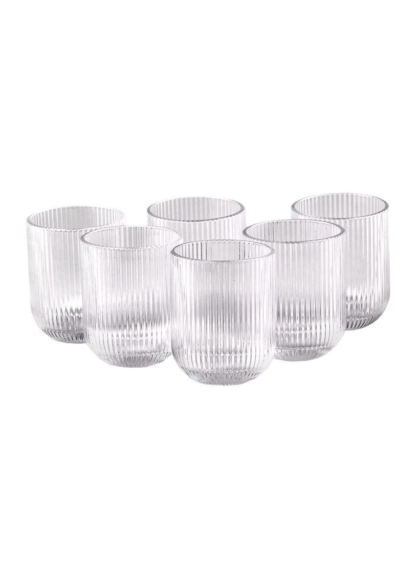 Набір склянок фігурних прозорих ребристих із товстого скла 6 штук, rainbow No Brand HP7112RB (301426283)