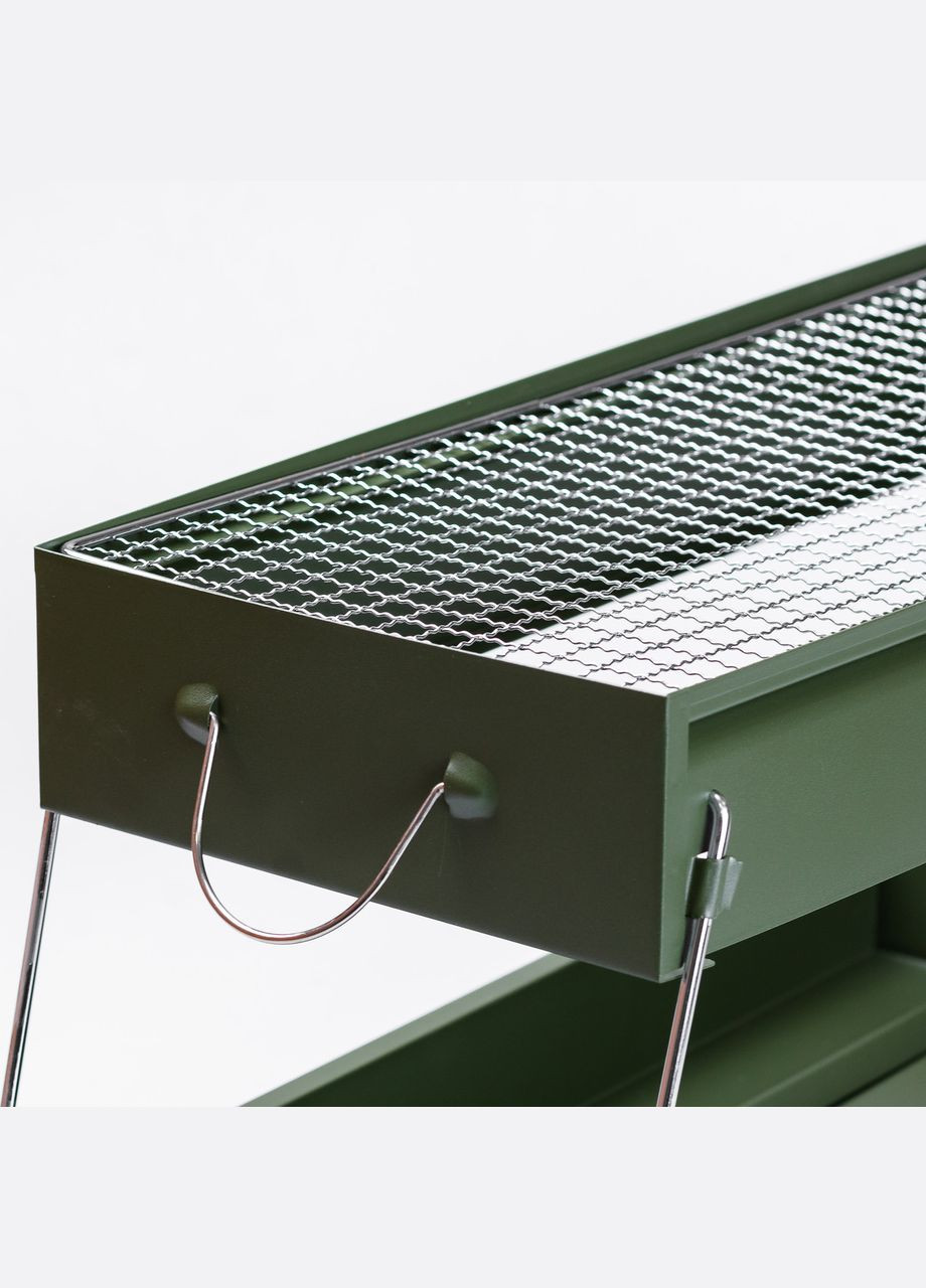 Гриль мангал барбекю двойной на ніжках TS Kitchen 51.5×23×25 см мангал з решіткою складаний гриль Зелений No Brand HP461GR (299239334)