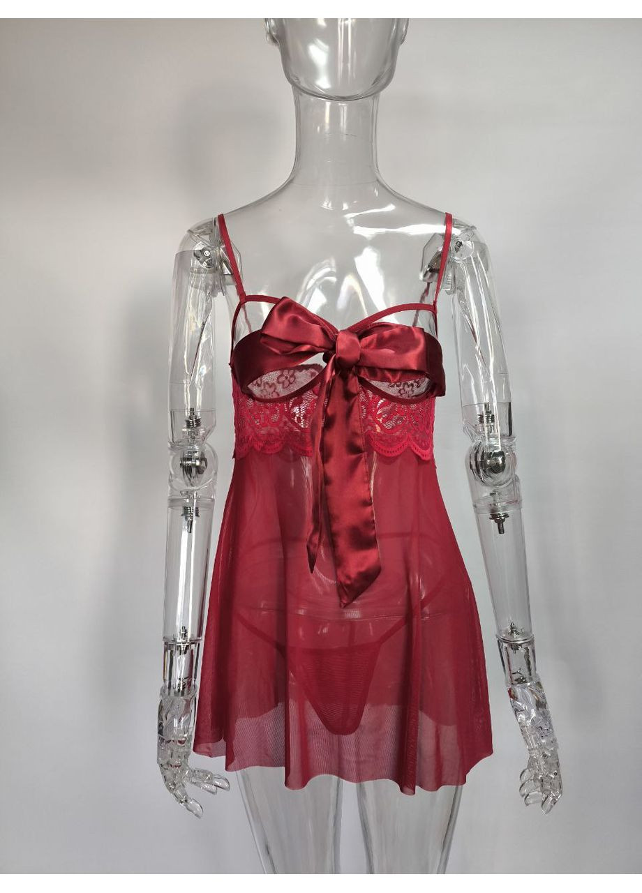 Женский эротический пеньюар с бантом на груди прозрачный Черный No Brand Сюрприз (315035698)