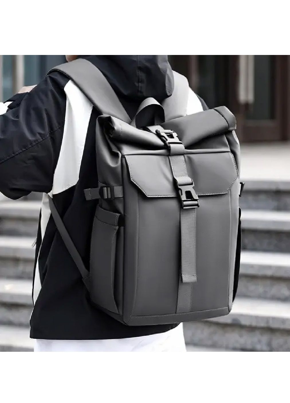 Рюкзак роллтоп з матеріалу оксфорд з відділенням для ноутбука 16 дюймів об'єм 21 л (480977-Prob) Темно-сірий Unbranded (350045406)