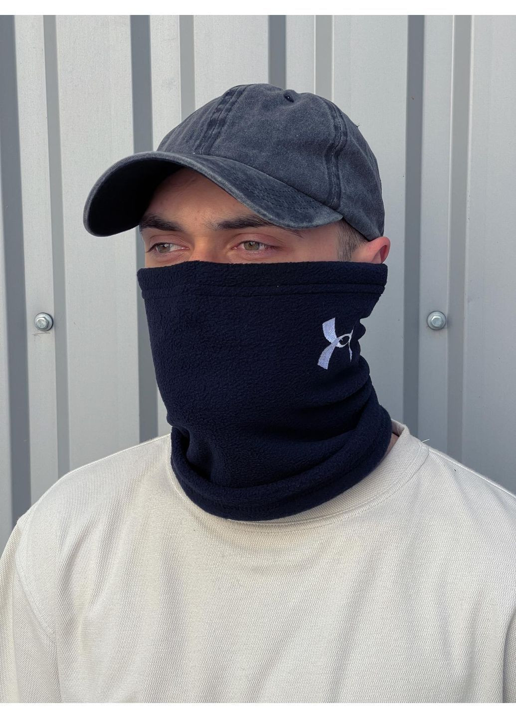 Бафф флісовий теплий з вишитим логотипом синій No Brand Класичний баф (369981307)