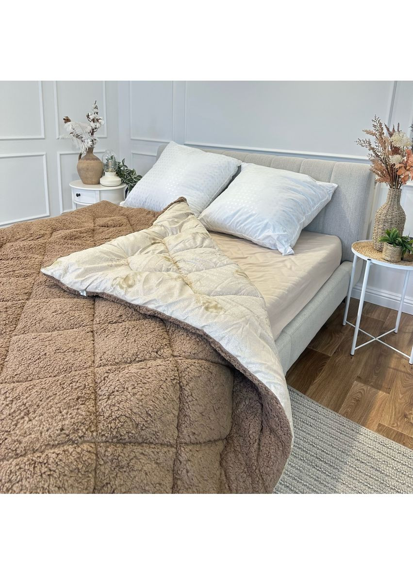 Одеяло полуторное стеганное зимнее из верблюжьей шерсти 21481 150х210 см коричневое Leri Max (365719084)