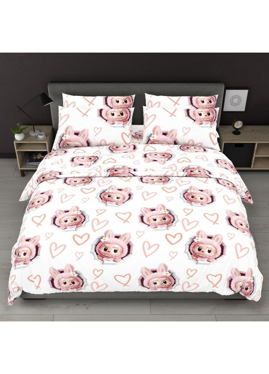 Постільна білизна бавовняна Лабубу 2 Півтораспальна 150 x 220 Бязь Біла 70 х 70 No Brand (365066150)