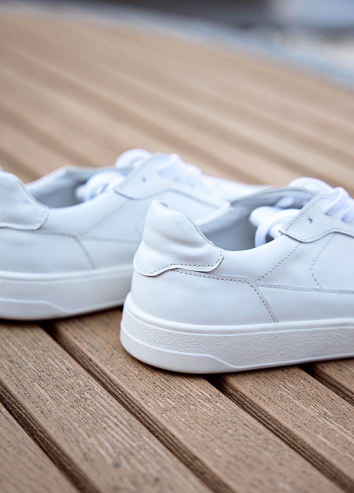 Белые демисезонные кожаные мужские кроссовки белого цвета 35547 Fashion