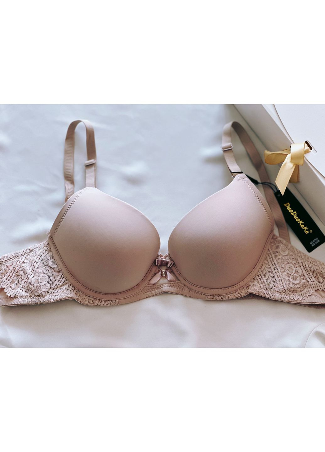 Бежевый бюстгальтер duoduokeke с кружевом на косточках, тонкий поролон Duo