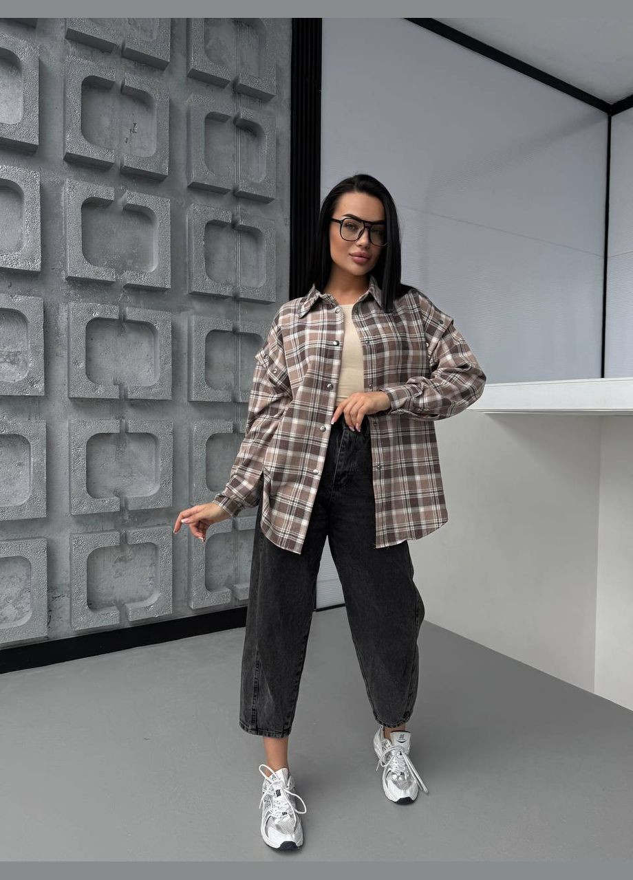 Кофейная кэжуал рубашка в клетку N.Family