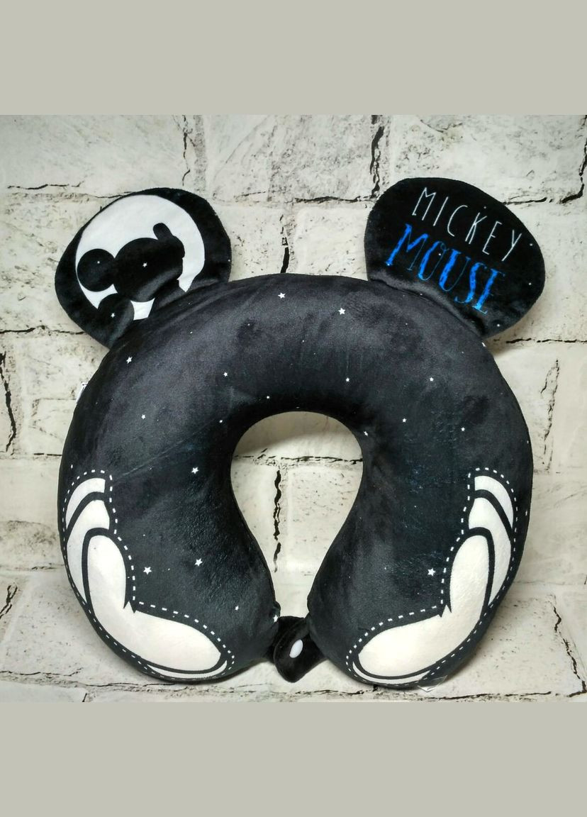 Подушка для путешествий под шею с памятью Микки 29х26х8 см Черная No Brand (341325896)