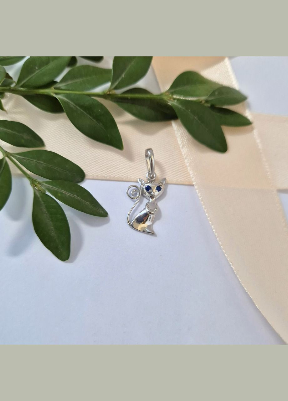 Срібна підвіска кулон Кішка із Синіми Очима срібло проби Родоване 74466с 1.10г No Brand (325879239)