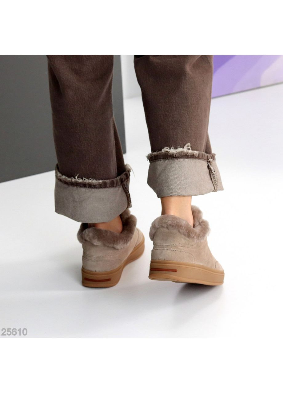 Кросівки Gloria (код 25610) 🤎 Натуральна замша | Зима | Цигейка всередині No Brand темно-бежеві (364185395)