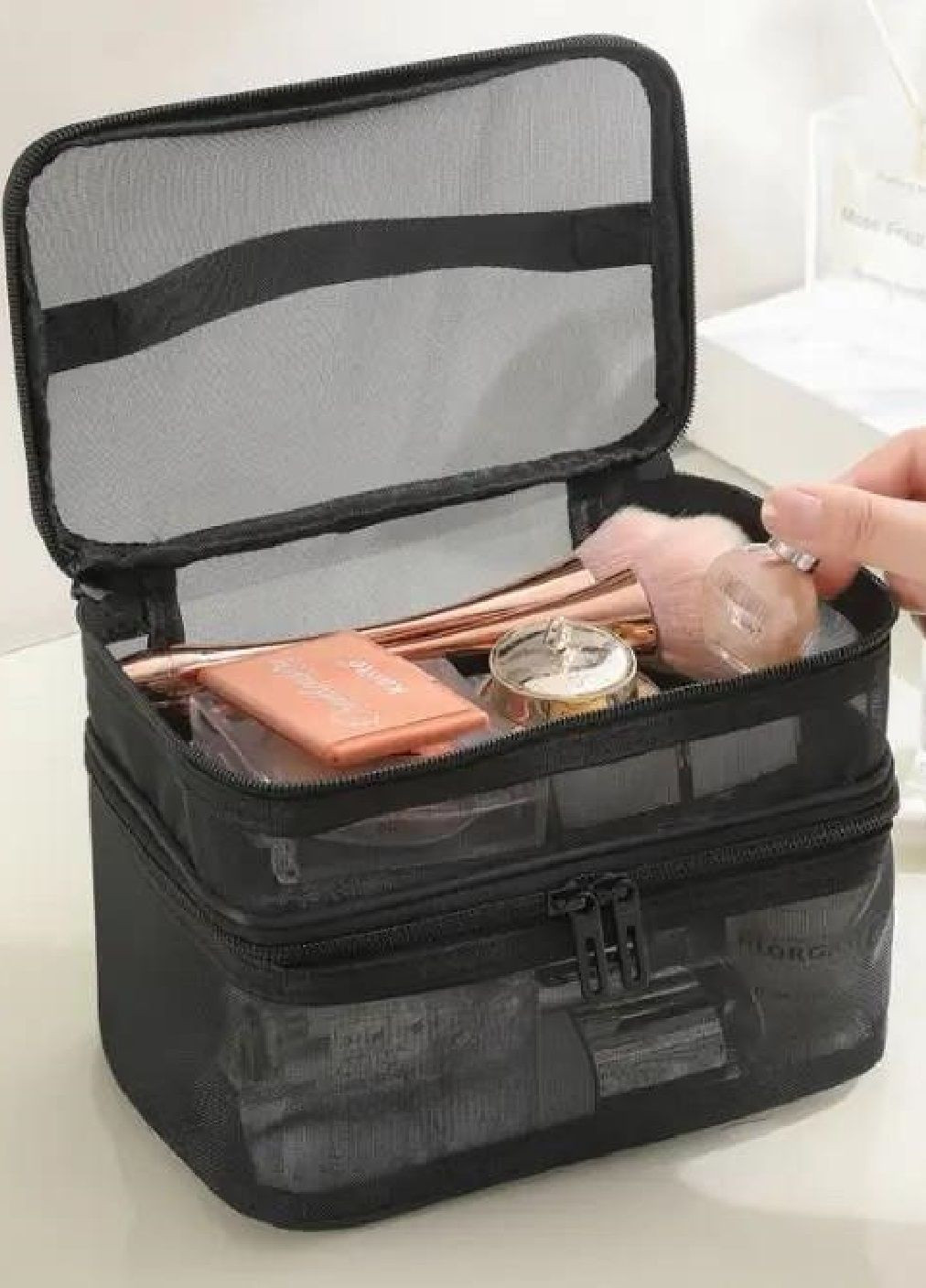 Косметичка сумка бокс кейс подвійна для зберігання косметики засобів особистої гігієни 21х13х14 см (477096-Prob) Чорна Unbranded (294604928)