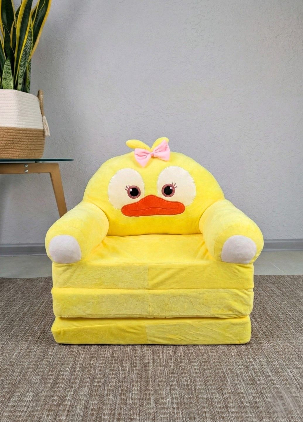 Детское кресло игрушка Утенок желтый плюшевое раскладное в кровать Lalapka (371797238)