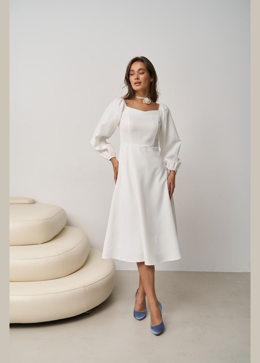 Белое вечернее платье с юбкой-солнце, а-силуэт FashionYouWant однотонное