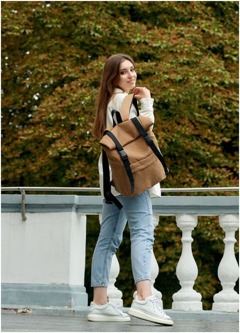 Жіночий рюкзак ролл RollTop LSH Коричневий тканевий Sambag (302519011)