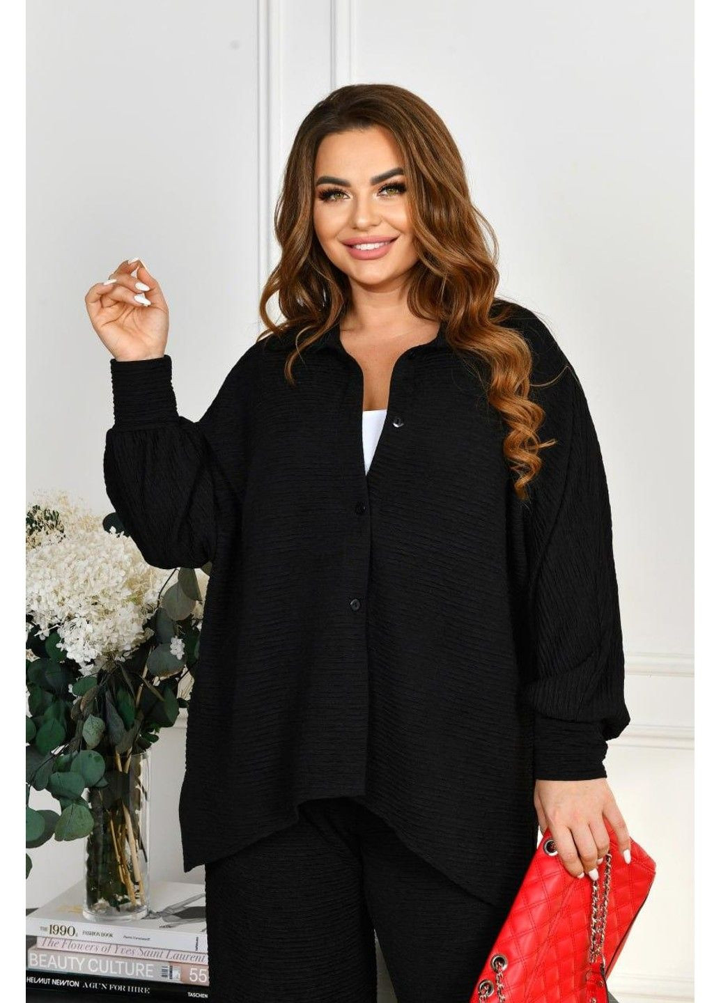 Костюм весенний, из жатого льна Код ФЛ-3772, черный, размер 64-66 No Brand (355469820)