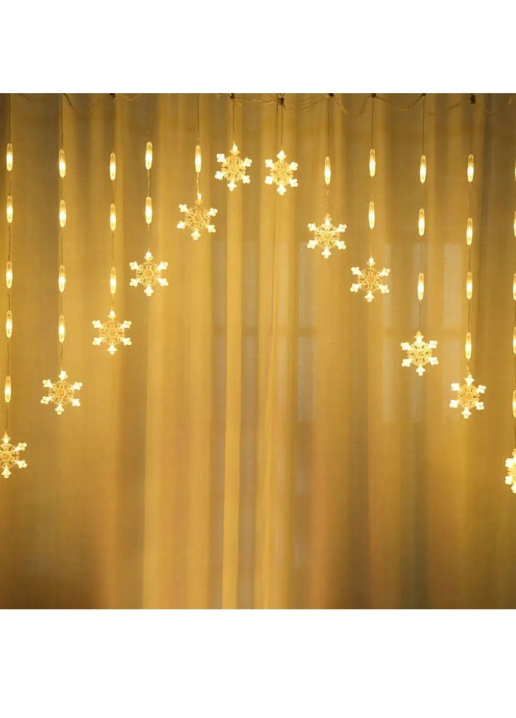 Гірлянда штора сніжинки новорічна світлодіодна з роботою від мережі 3 м 16 сніжинок 8 режимів світіння (482118-Prob) Тепла біла Unbranded (370688110)