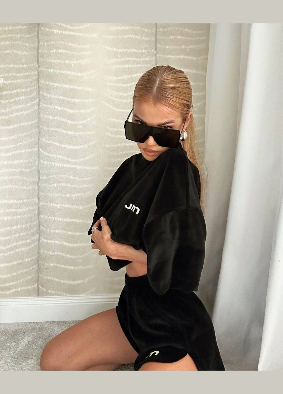 Красивый однотонный черный костюм из качественного плюшевого велюра, костюм 2-ка идеально сидящий на фигуре No Brand 720-1 (289477764)