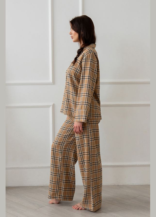 Коричневая всесезон пижамный фланелевый костюм с брюками macchiato Forly
