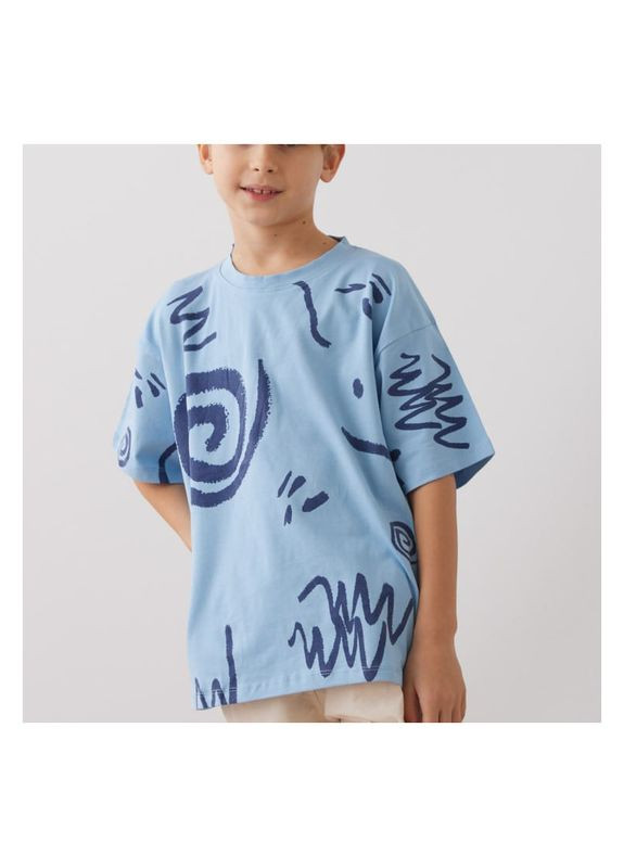 Блакитна літня дитяча футболка абстрактна, розмір одягу 128, колір блакитний Badger