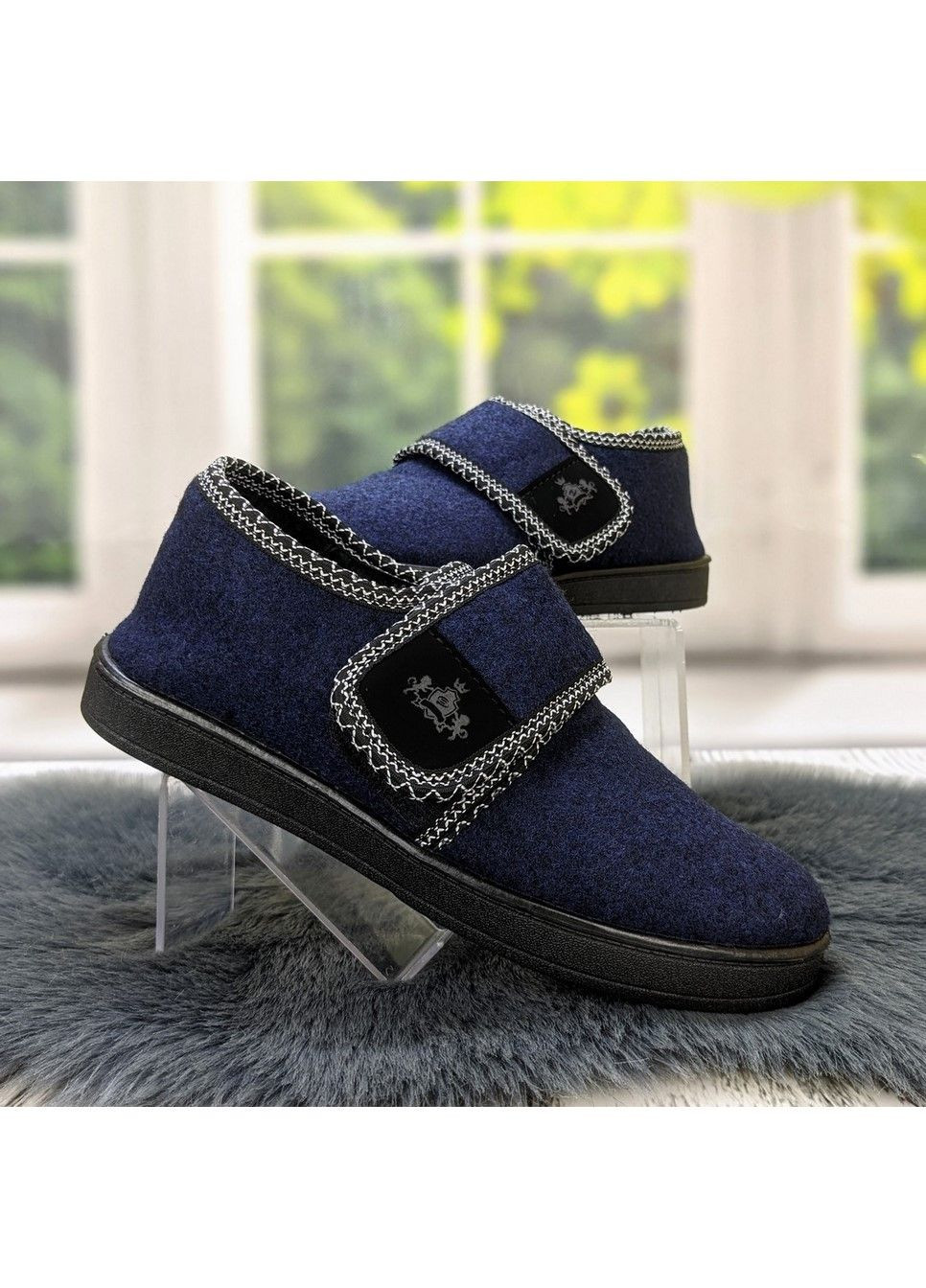 Синие тапочки домашние женские Progress с вышивкой